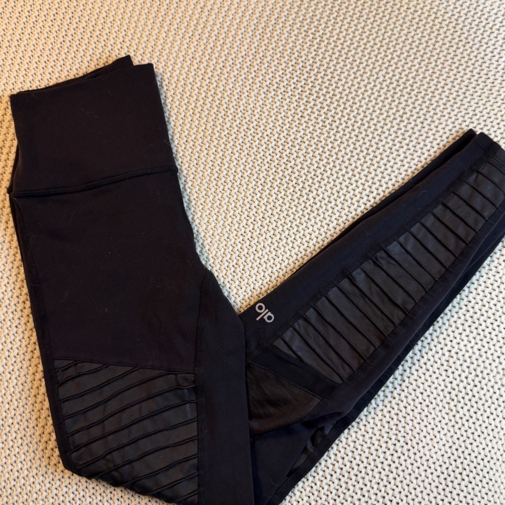 Alo Yoga Black High-Waist Moto Leggings Mixed Media Activewear